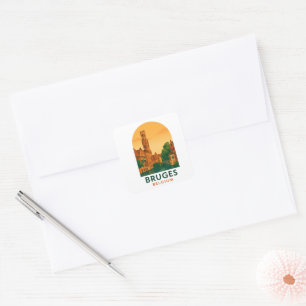 Vintage Brügge Belgien Reise Kunst – Retro Europäi Quadratischer Aufkleber