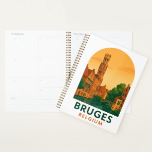 Vintage Brügge Belgien Reise Kunstplaner – Retro  Planer