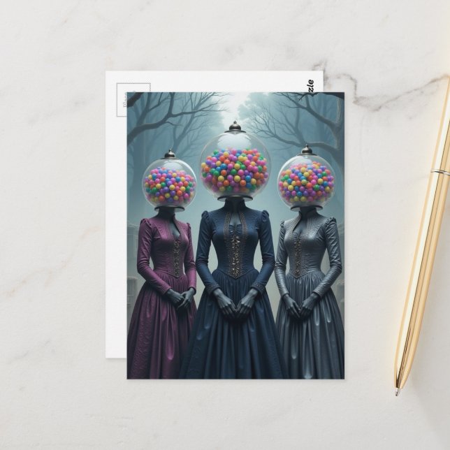 Vintage Bubblegum Machine Ladies Postkarte (Vorderseite/Rückseite Beispiel)