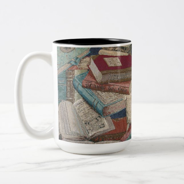 Vintage Buch-Hintergrund-Buch-Liebhaber-Tasse Zweifarbige Tasse (Links)