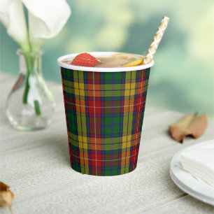 Vintage Buchanan Clan Highland Tartan Karo Pappbecher