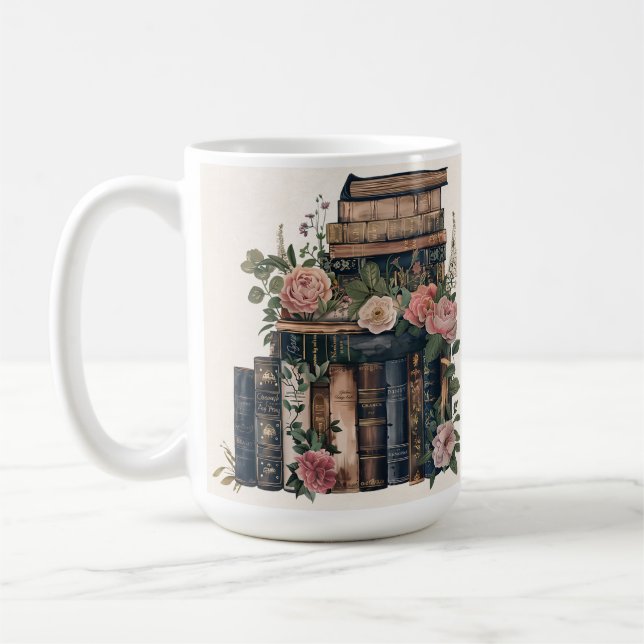 Vintage-Buchbild-Tasse | Anpassbarer Text Kaffeetasse (Links)