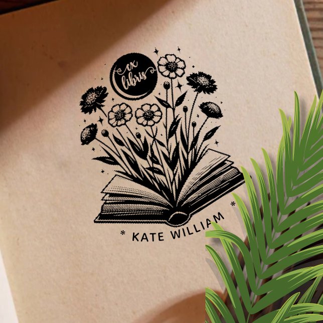 Vintage Buchblüte Custom ex libris Permastempel (Von Creator hochgeladen)