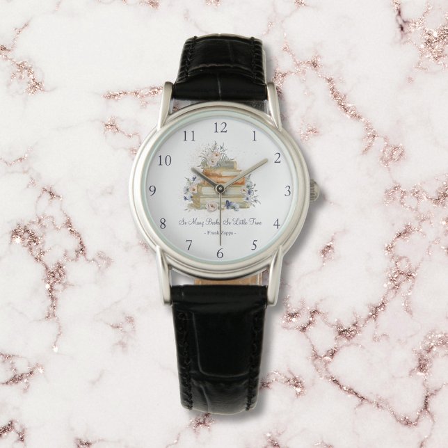 Vintage Bücher Beige Blüten - kundenspezifisches A Armbanduhr (Close up)