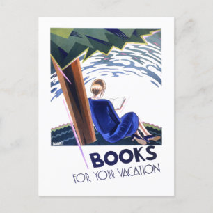 Vintage "Bücher für Ihren Urlaub"-Leseplakat Postkarte