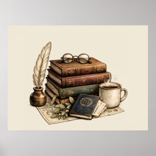 Vintage Bücher & Gemütliche Leseecke Poster
