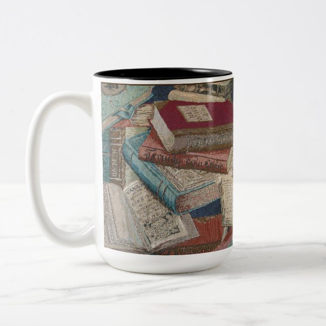 Vintage Bücher Hintergrundbuchliebhaber Zweifarbige Tasse (Links)