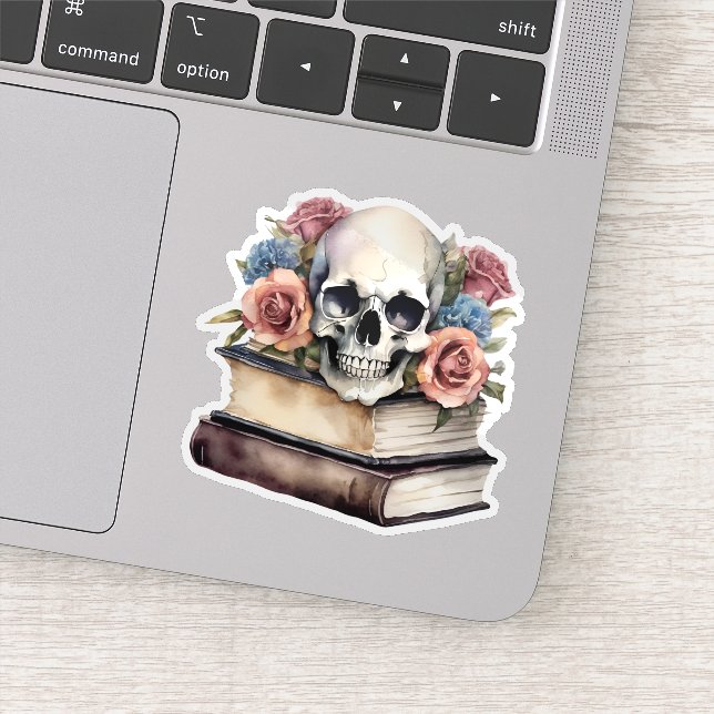 Vintage Bücher mit Gothic Skull und Blume Aufkleber (Detail)