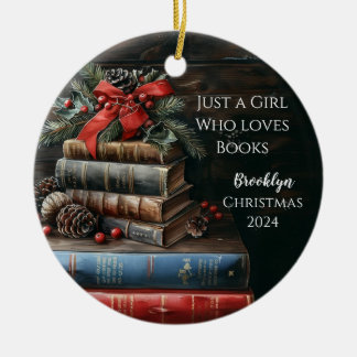 Vintage Bücher Personalisiert WeihnachtenOrnament Keramik Ornament