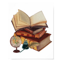 Vintage Bücher, Quill, Tinte und Globe Collage