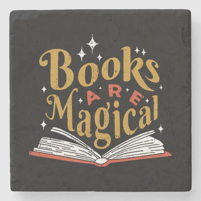 Vintage Bücher sind magisch Steinuntersetzer (Vorderseite)