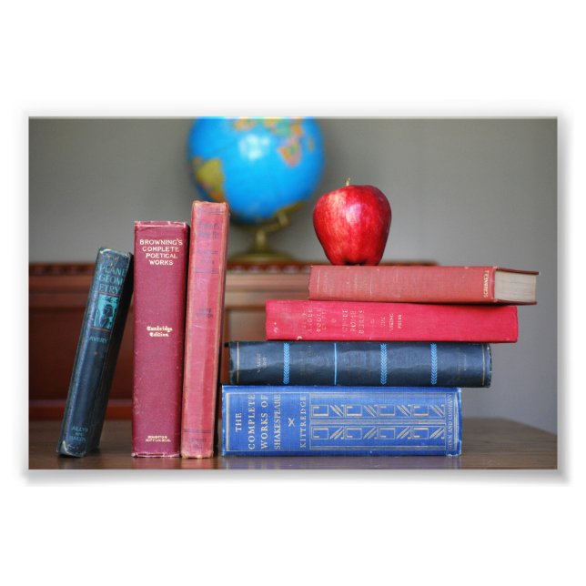 Vintage Bücher und Apple für Lehrer Fotodruck (Vorne)