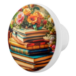Vintage Bücher und Blume aus der Antike Keramikknauf