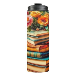 Vintage Bücher und Blume aus der Antike Thermosbecher