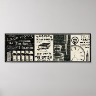 Vintage Bücher und Bürozubehöre Poster