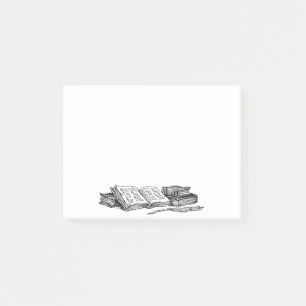 Vintage Bücher und das Schreiben von Quill Stickys Post-it Klebezettel