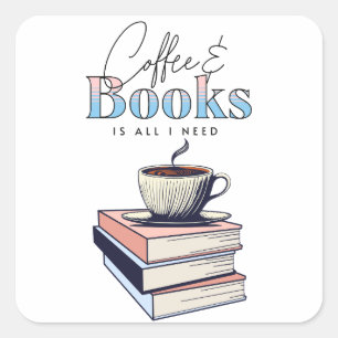 Vintage-Bücher und Kaffee sind alles, was ich brau Quadratischer Aufkleber