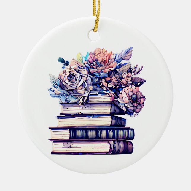 Vintage Bücher und Rosen Personalisiert Keramik Ornament (Vorne)