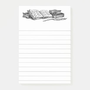 Vintage Bücher und Schreibfeder mit Linien Klebeze Post-it Klebezettel