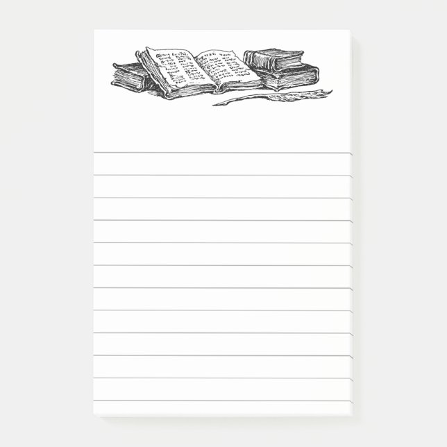 Vintage Bücher und Schriftquill mit Linien klebrig Post-it Klebezettel (Vorderseite)