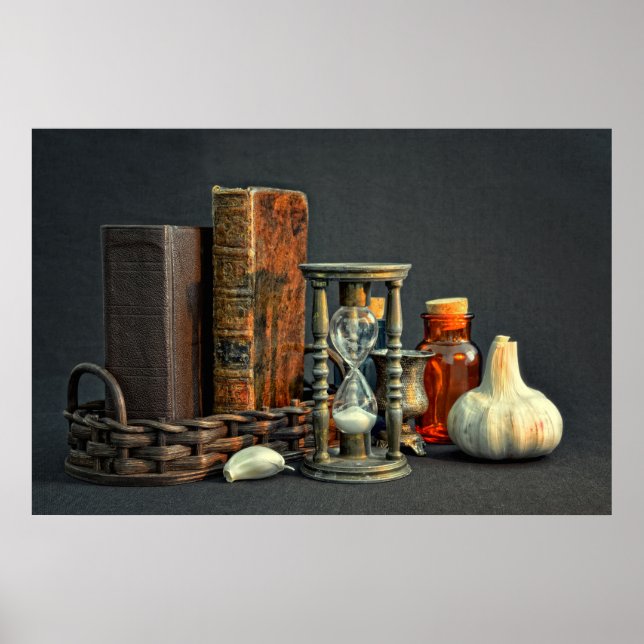 Vintage Bücher und Stundenglas Poster (Vorne)