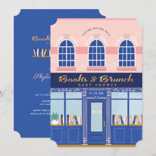 Vintage Bücherbücher & Brunch Babydusche Einladung