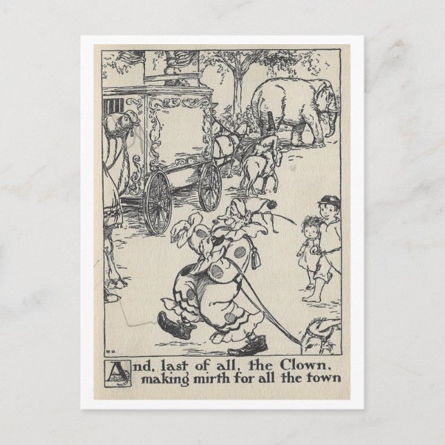 Vintage BuchIllustration Circus Clown Postkarte (Vorderseite)