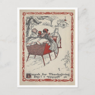 Vintage-Buchillustration Thanksgiving-Schlittenfah Postkarte