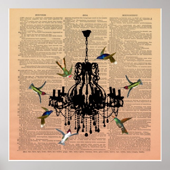 Vintage Buchseite Hummingbird Chandelier Poster (Vorne)