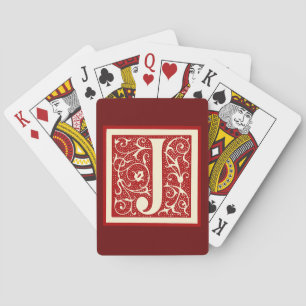 Vintage Buchstabe J Monogramm Initiale Rot Spielkarten