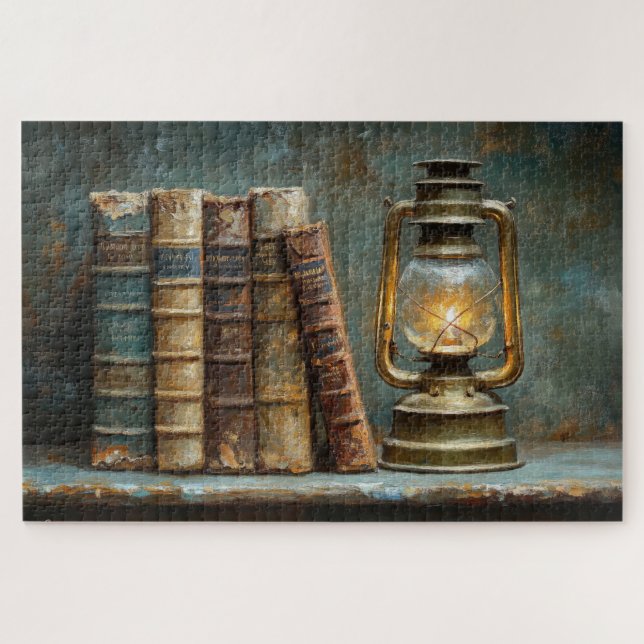 Vintage Buchstapelmalerei Antike Bibliothekswand Puzzle (Horizontal)