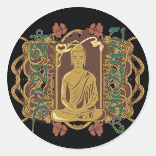 Vintage-Buddha-Mantra Runder Aufkleber