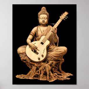 Vintage-Buddha spielt Gitarre Yoga Buddhistischer  Poster