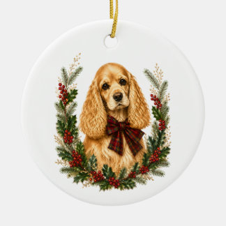 Vintage-Buff-Cocker-Spaniel-Weihnachtsbaumanhänger Keramik Ornament
