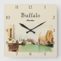 Vintage Buffalo NY Harbor Custom Square Wall Clock