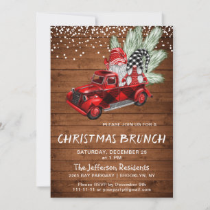 Vintage Buffalo roter LKW Gnome Weihnachtsbrunch Einladung