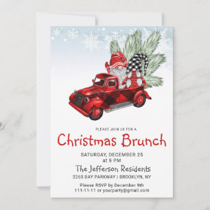 Vintage Buffalo roter LKW Gnome Weihnachtsbrunch Einladung