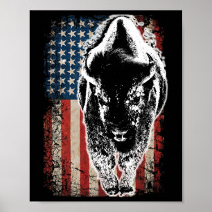 Vintage Büffel Amerikanische Flagge Bison Patrioti Poster