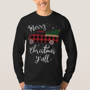 Vintage Büffel Karo Roter LKW Frohe Weihnachten Y' T-Shirt