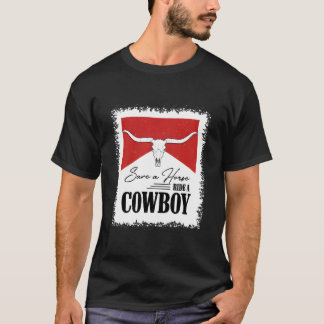 Vintage-Büffelschädel gebleicht Rette ein Pferd Re T-Shirt