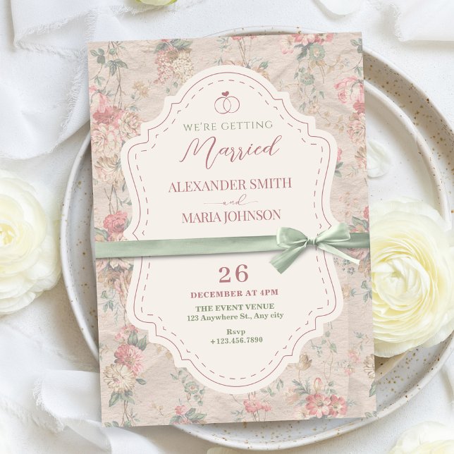 Vintage Bughochzeit mit klassischer Blüte Einladung (Von Creator hochgeladen)