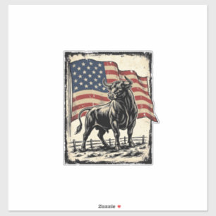 Vintage Bull Amerikanische Flagge Western-Shirt De Aufkleber