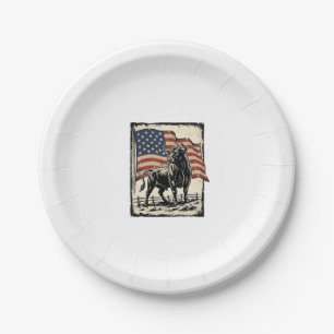 Vintage Bull Amerikanische Flagge Western-Shirt De Pappteller