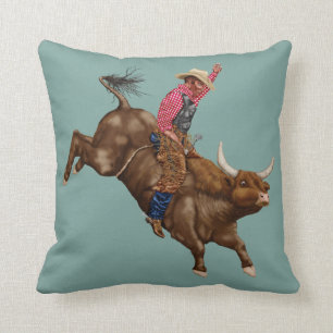 Vintage Bull-Riding-Cowboy Kissen