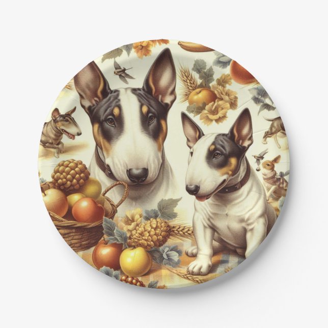 Vintage Bull Terrier-Malerei Pappteller (Vorderseite)