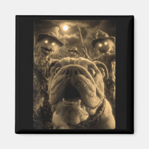 Vintage-Bulldog-Selfie mit unheimlichen Krähen Magnet