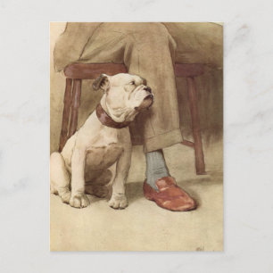 Vintage Bulldog-Welpen-Illustration Postkarte