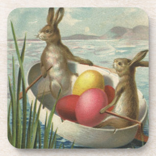 Vintage Bunnies in Boat, Liebe Ostergruß Untersetzer