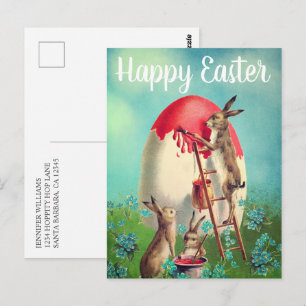 Vintage Bunnies Malerei Ostereier glückliche Oster Postkarte