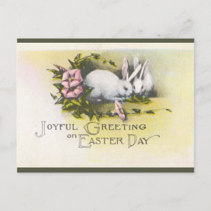 Vintage Bunnies mit rosa Blume Ostern Postkarte